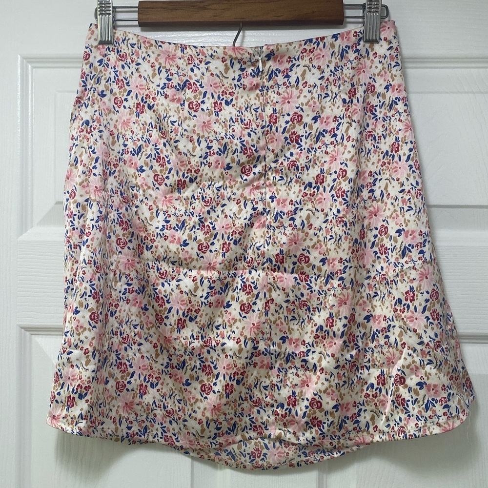 japna mini skater skirt floral women’s satin rose soft double lined medium M - Picture 5 of 7